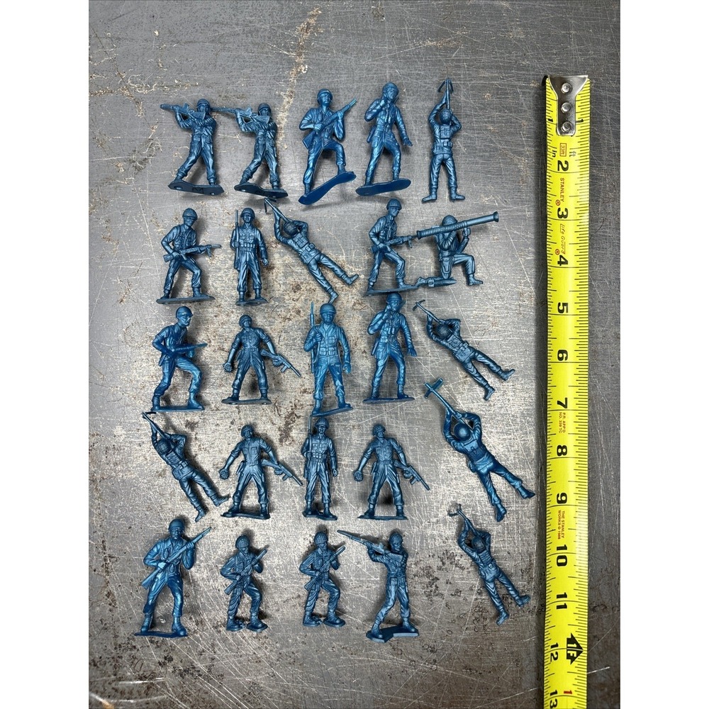 25 Vintage MPC Marx US Soldiers Metallic Blue Army Figures Men Lot